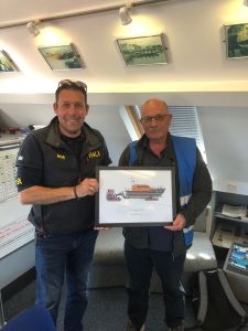 Anstruther Lifeboat sent us this photo of them presenting a print of the SLRS and their Shannon to RNLI Launch and Recovery staff trainer Davey Wallace who was retiring.